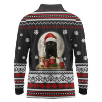 Black Cat Run On Coffee Long Sleeve Polo Shirt Xmas Holiday Patterns - Wonder Print Shop