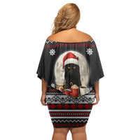 Black Cat Run On Coffee Off Shoulder Short Dress Xmas Holiday Patterns - Wonder Print Shop