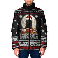 Black Cat Run On Coffee Padded Jacket Xmas Holiday Patterns - Wonder Print Shop
