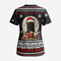 Black Cat Run On Coffee Scrub Top Xmas Holiday Patterns - Wonder Print Shop