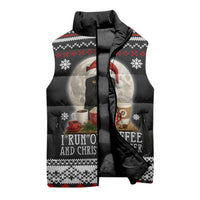 Black Cat Run On Coffee Sleeveless Puffer Jacket Xmas Holiday Patterns - Wonder Print Shop
