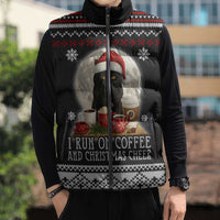 Black Cat Run On Coffee Sleeveless Puffer Jacket Xmas Holiday Patterns - Wonder Print Shop
