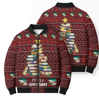 Book Pine Merry Christmas Bomber Puffer Jacket Xmas Holiday Patterns - Wonder Print Shop