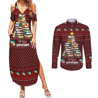 Book Pine Merry Christmas Couples Matching Summer Maxi Dress and Long Sleeve Button Shirt Xmas Holiday Patterns - Wonder Print Shop