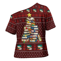 Book Pine Merry Christmas Cross Shoulder Shirt Xmas Holiday Patterns - Wonder Print Shop