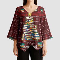 Book Pine Merry Christmas Kimono Sleeve Blouse Xmas Holiday Patterns - Wonder Print Shop