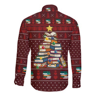 Book Pine Merry Christmas Long Sleeve Button Shirt Xmas Holiday Patterns - Wonder Print Shop