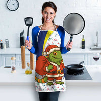 Curacao Christmas Apron with Santa Lizard Crown Gifts Snowflakes and Holiday Icons Design - Wonder Print Shop
