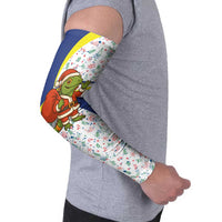 Curacao Christmas Arm Sleeves with Santa Lizard Crown Gifts Snowflakes and Holiday Icons Design - Wonder Print Shop