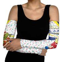 Curacao Christmas Arm Sleeves with Santa Lizard Crown Gifts Snowflakes and Holiday Icons Design - Wonder Print Shop