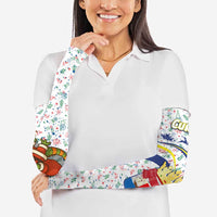 Curacao Christmas Arm Sleeves with Santa Lizard Crown Gifts Snowflakes and Holiday Icons Design - Wonder Print Shop