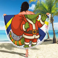 Curacao Christmas Beach Blanket with Santa Lizard Crown Gifts Snowflakes and Holiday Icons Design - Wonder Print Shop