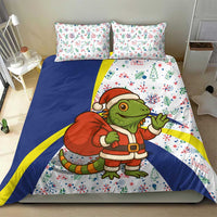 Curacao Christmas Bedding Set with Santa Lizard Crown Gifts Snowflakes and Holiday Icons Design - Wonder Print Shop