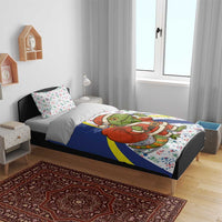 Curacao Christmas Bedding Set with Santa Lizard Crown Gifts Snowflakes and Holiday Icons Design - Wonder Print Shop