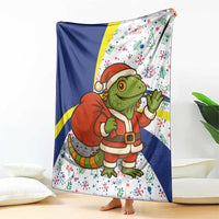 Curacao Christmas Blanket with Santa Lizard Crown Gifts Snowflakes and Holiday Icons Design - Wonder Print Shop