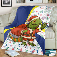 Curacao Christmas Blanket with Santa Lizard Crown Gifts Snowflakes and Holiday Icons Design - Wonder Print Shop