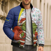 Curacao Christmas Bomber Puffer Jacket with Santa Lizard Crown Gifts Snowflakes and Holiday Icons Design - Wonder Print Shop