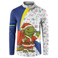 Curacao Christmas Button Sweatshirt with Santa Lizard Crown Gifts Snowflakes and Holiday Icons Design - Wonder Print Shop