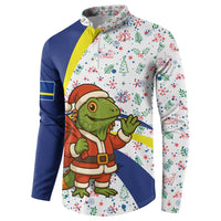 Curacao Christmas Button Sweatshirt with Santa Lizard Crown Gifts Snowflakes and Holiday Icons Design - Wonder Print Shop