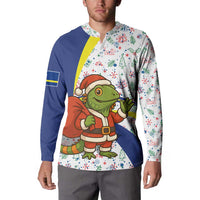 Curacao Christmas Button Sweatshirt with Santa Lizard Crown Gifts Snowflakes and Holiday Icons Design - Wonder Print Shop