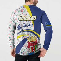 Curacao Christmas Button Sweatshirt with Santa Lizard Crown Gifts Snowflakes and Holiday Icons Design - Wonder Print Shop