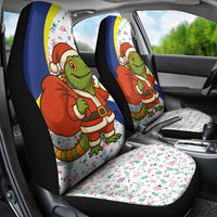 Curacao Christmas Car Seat Cover with Santa Lizard Crown Gifts Snowflakes and Holiday Icons Design - Wonder Print Shop