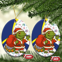 Curacao Christmas Ceramic Ornament with Santa Lizard Crown Gifts Snowflakes and Holiday Icons Design - Wonder Print Shop
