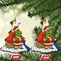 Curacao Christmas Ceramic Ornament with Santa Lizard Crown Gifts Snowflakes and Holiday Icons Design - Wonder Print Shop