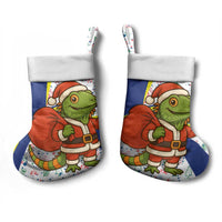 Curacao Christmas Stocking with Santa Lizard Crown Gifts Snowflakes and Holiday Icons Design - Wonder Print Shop