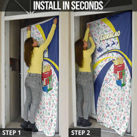 Curacao Christmas Door Cover with Santa Lizard Crown Gifts Snowflakes and Holiday Icons Design - Wonder Print Shop