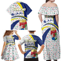 Curacao Christmas Family Matching Off Shoulder Maxi Dress and Hawaiian Shirt with Santa Lizard Crown Gifts Snowflakes and Holiday Icons Design - Wonder Print Shop