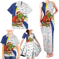 Curacao Christmas Family Matching Tank Maxi Dress and Hawaiian Shirt with Santa Lizard Crown Gifts Snowflakes and Holiday Icons Design - Wonder Print Shop