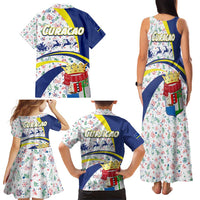 Curacao Christmas Family Matching Tank Maxi Dress and Hawaiian Shirt with Santa Lizard Crown Gifts Snowflakes and Holiday Icons Design - Wonder Print Shop