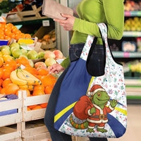 Curacao Christmas Grocery Bag with Santa Lizard Crown Gifts Snowflakes and Holiday Icons Design - Wonder Print Shop