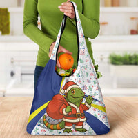 Curacao Christmas Grocery Bag with Santa Lizard Crown Gifts Snowflakes and Holiday Icons Design - Wonder Print Shop