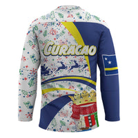 Curacao Christmas Hockey Jersey with Santa Lizard Crown Gifts Snowflakes and Holiday Icons Design - Wonder Print Shop