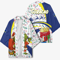 Curacao Christmas Kimono with Santa Lizard Crown Gifts Snowflakes and Holiday Icons Design - Wonder Print Shop