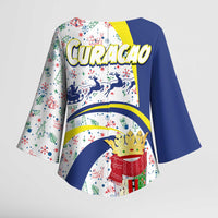 Curacao Christmas Kimono Sleeve Blouse with Santa Lizard Crown Gifts Snowflakes and Holiday Icons Design - Wonder Print Shop