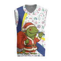 Curacao Christmas Knitted V-Neck Vest with Santa Lizard Crown Gifts Snowflakes and Holiday Icons Design - Wonder Print Shop