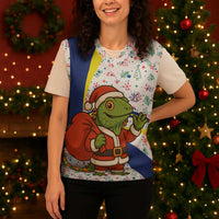 Curacao Christmas Knitted V-Neck Vest with Santa Lizard Crown Gifts Snowflakes and Holiday Icons Design - Wonder Print Shop