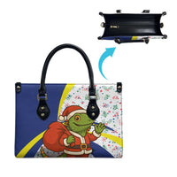 Curacao Christmas Leather Bag with Santa Lizard Crown Gifts Snowflakes and Holiday Icons Design - Wonder Print Shop