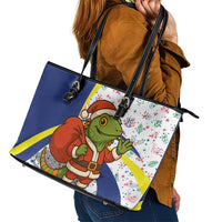 Curacao Christmas Leather Tote Bag with Santa Lizard Crown Gifts Snowflakes and Holiday Icons Design - Wonder Print Shop