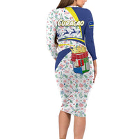 Curacao Christmas Long Sleeve Bodycon Dress with Santa Lizard Crown Gifts Snowflakes and Holiday Icons Design - Wonder Print Shop
