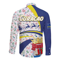 Curacao Christmas Long Sleeve Button Shirt with Santa Lizard Crown Gifts Snowflakes and Holiday Icons Design - Wonder Print Shop