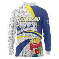 Curacao Christmas Long Sleeve Polo Shirt with Santa Lizard Crown Gifts Snowflakes and Holiday Icons Design - Wonder Print Shop