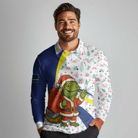 Curacao Christmas Long Sleeve Polo Shirt with Santa Lizard Crown Gifts Snowflakes and Holiday Icons Design - Wonder Print Shop