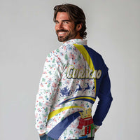 Curacao Christmas Long Sleeve Polo Shirt with Santa Lizard Crown Gifts Snowflakes and Holiday Icons Design - Wonder Print Shop