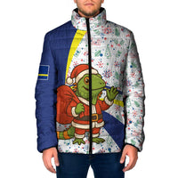 Curacao Christmas Padded Jacket with Santa Lizard Crown Gifts Snowflakes and Holiday Icons Design - Wonder Print Shop