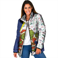 Curacao Christmas Padded Jacket with Santa Lizard Crown Gifts Snowflakes and Holiday Icons Design - Wonder Print Shop