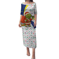 Curacao Christmas Puletasi with Santa Lizard Crown Gifts Snowflakes and Holiday Icons Design - Wonder Print Shop